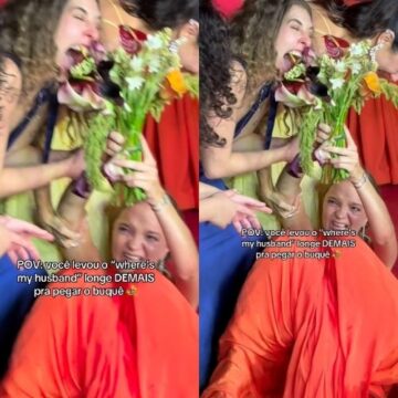 Rafaella Justus se joga para pegar buquê e leva tombo na renovação de votos de Fabiana Justus