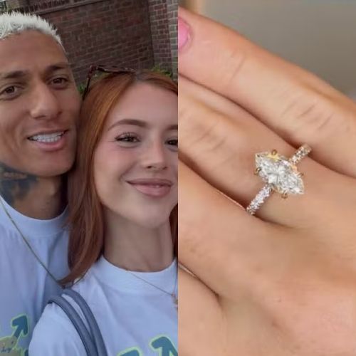 Amanda Araujo mostra detalhes da aliança de noivado dada por Richarlison