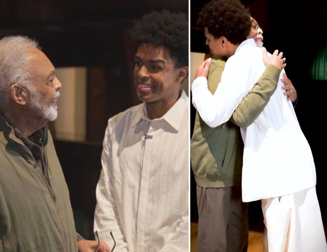 Gilberto Gil conhece Gui Ventura, ator que o interpreta no musical ‘Andar com Fé’