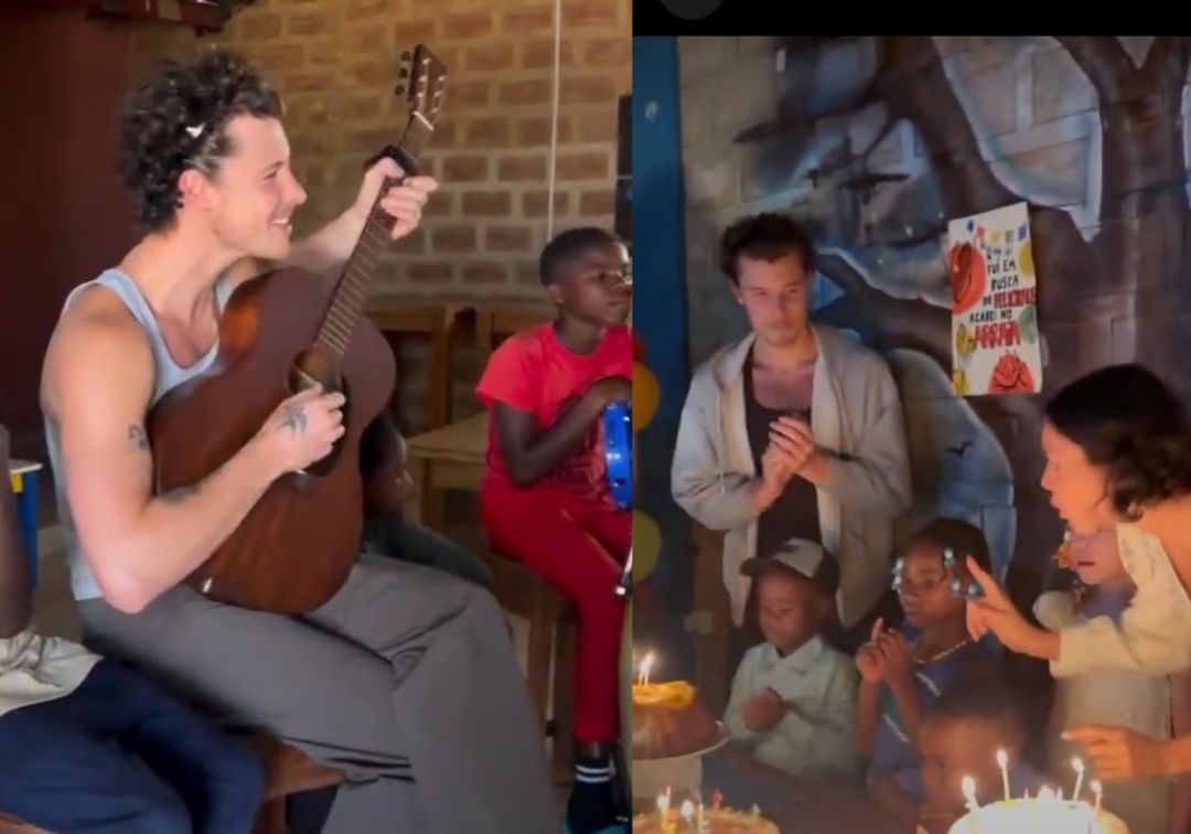 Shawn Mendes canta em aldeia em Angola ao lado de Bruna Marquezine; veja vídeo