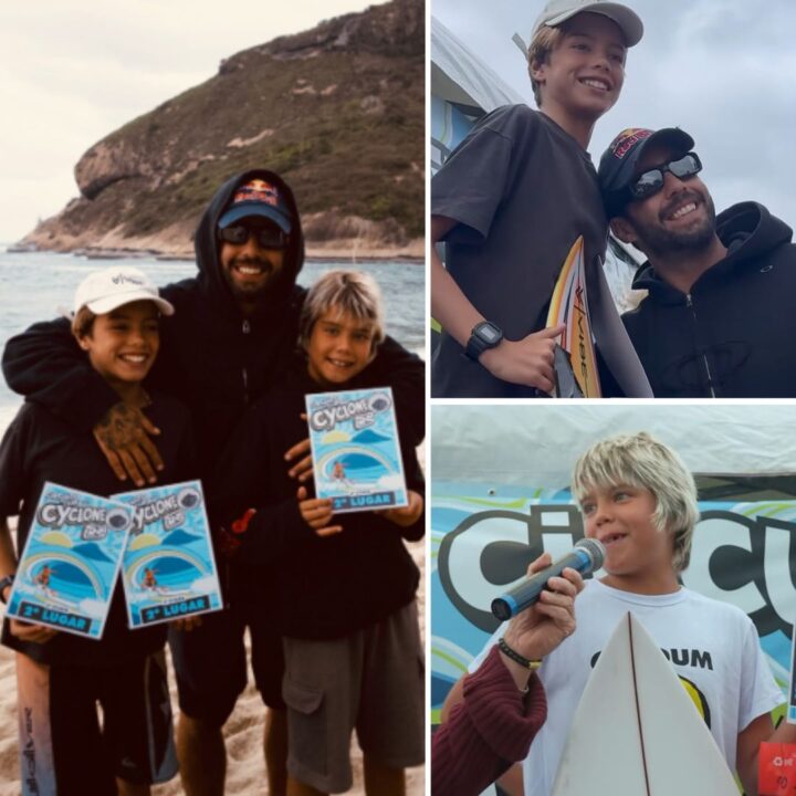 Filhos de Pedro Scooby e Luana Piovani disputam campeonato de surfe no Rio