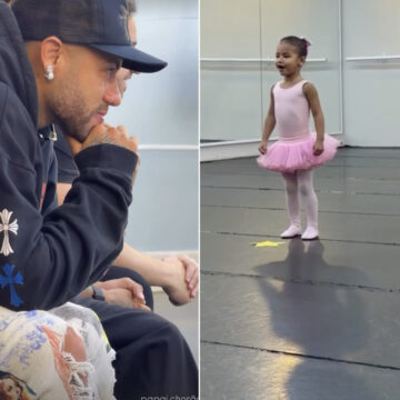 Neymar se emociona com apresentação da filha Mavie: ‘Papai chorão’