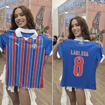 Anitta ganha camisa personalizada do Bahia antes de show em Salvador