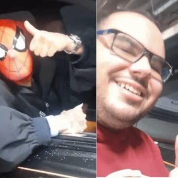 Fã encontra Neymar fantasiado de Homem-Aranha na saída de shopping