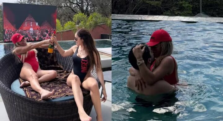 Ex de Hulk, Iran Ângelo curte domingo com namorado e nora na piscina de sua mansão