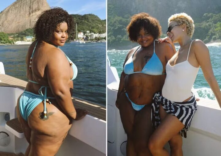 Com 65kg a menos, MC Carol surge de biquíni com Bella Campos em passeio de lancha