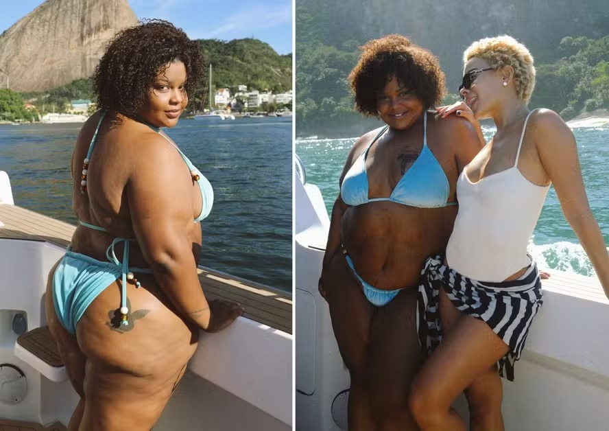 Com 65kg a menos, MC Carol surge de biquíni com Bella Campos em passeio de lancha