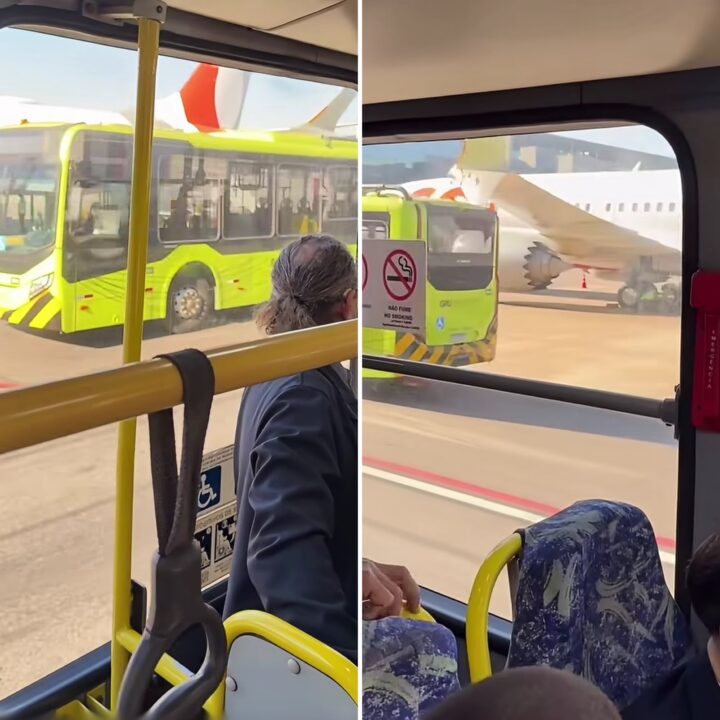 Ônibus bate em asa de avião antes de decolagem em aeroporto de São Paulo