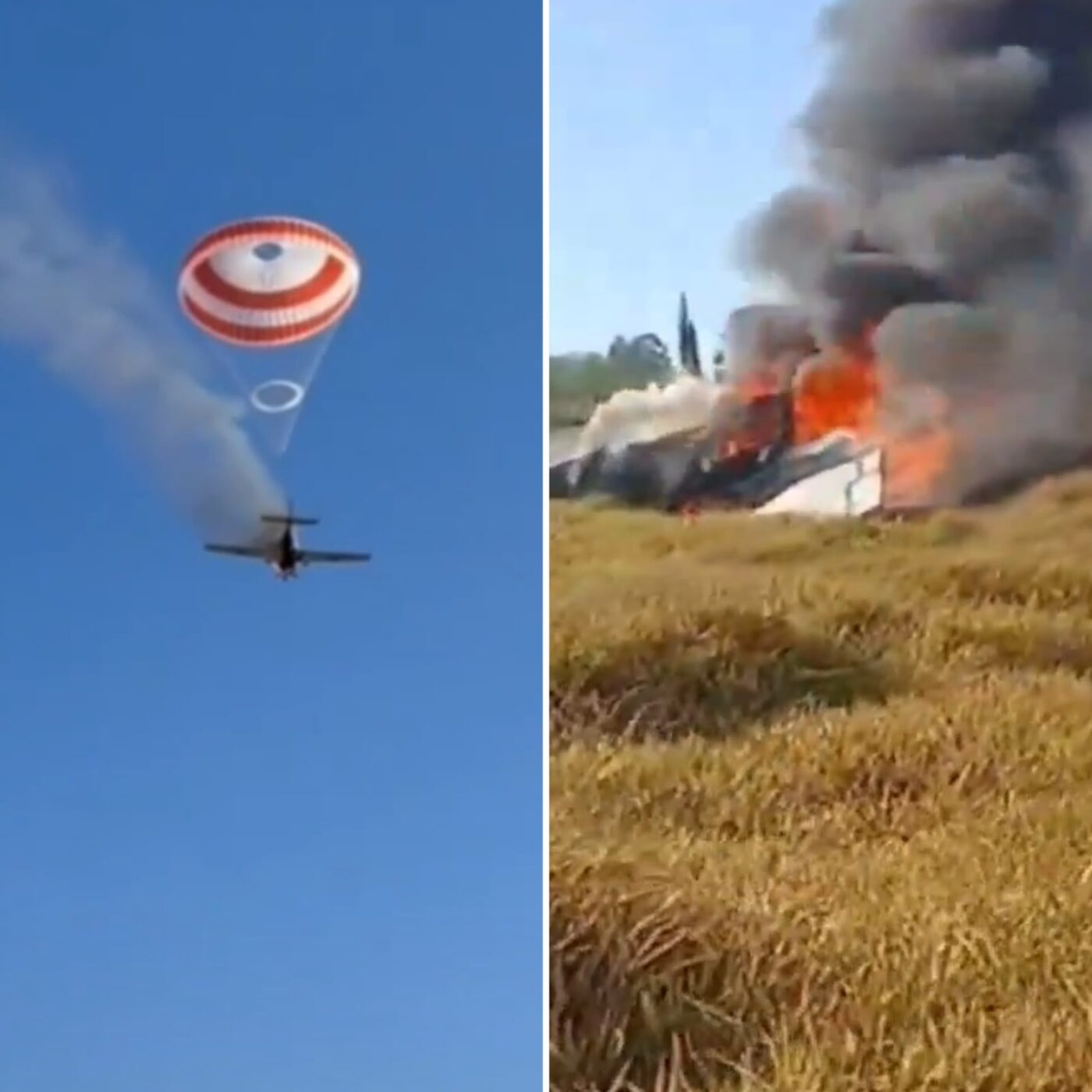 Avião sofre princípio de incêndio no céu e piloto aciona paraquedas; veja vídeo