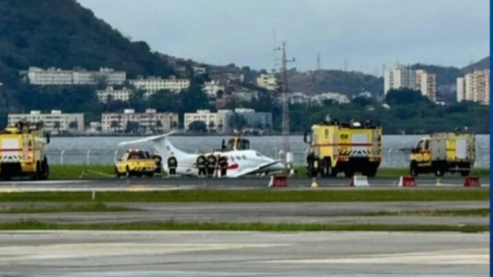 Avião derrapa na pista do aeroporto Santos Dumont, no Rio, e voos são cancelados