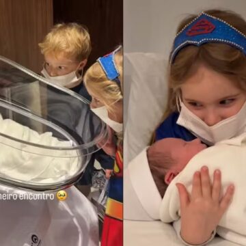 Filha de Xuxa emociona ao mostrar encontro dos filhos com irmão recém-nascido