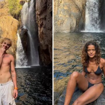 Solteiro, Juliano Floss curte cachoeira com atriz durante viagem: ‘Feliz’