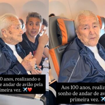 Avô anda de avião pela primeira vez aos 100 anos e agora vai realizar outro sonho: conhecer o mar