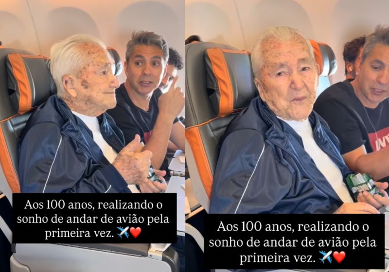Avô anda de avião pela primeira vez aos 100 anos e agora vai realizar outro sonho: conhecer o mar
