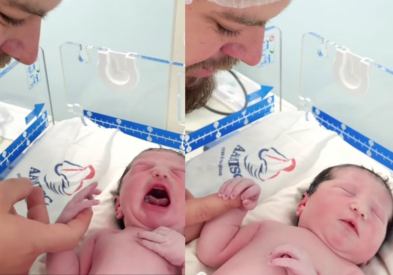 Bebê recém-nascida ouve a voz do pai e para de chorar; veja vídeo
