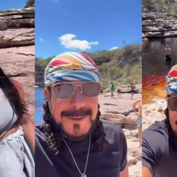 Bell Marques aproveita dia de sol em cachoeira na Chapada Diamantina ao lado de esposa: ‘Energia renovada’