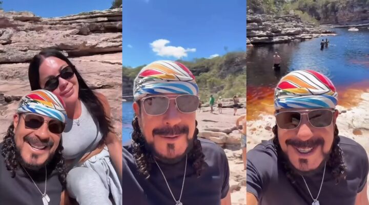 Bell Marques aproveita dia de sol em cachoeira na Chapada Diamantina ao lado de esposa: ‘Energia renovada’