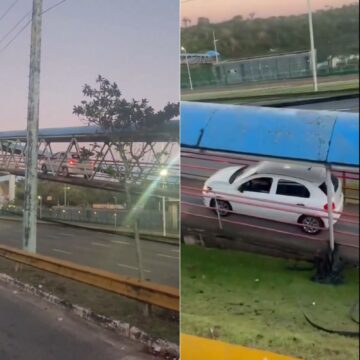 Carro invade passarela de pedestres em Salvador e cena viraliza; veja vídeo