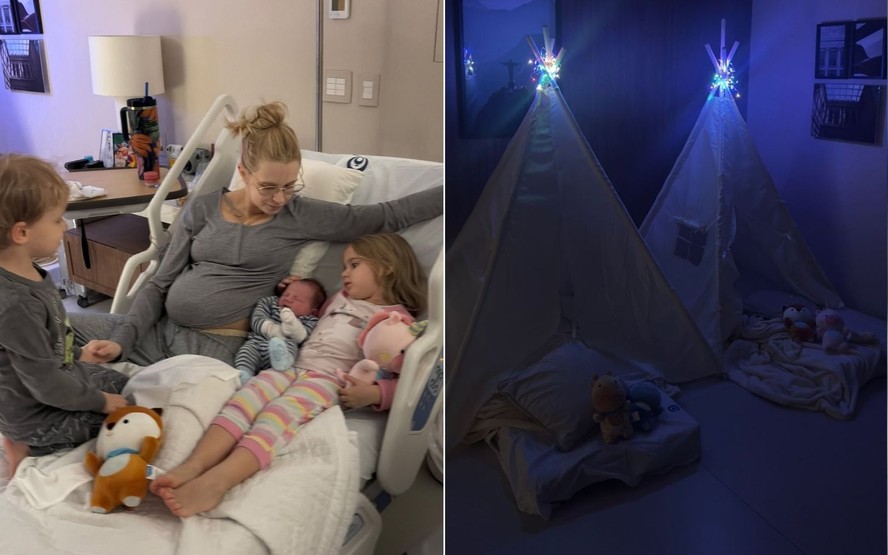 Filha de Xuxa encanta ao mostrar gêmeos dormindo em cabaninha ao lado do irmão recém-nascido