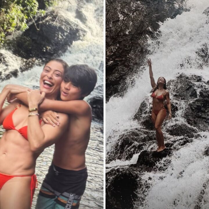 Na Bahia, Juliana Paes curte banho de cachoeira com filho mais novo; veja fotos