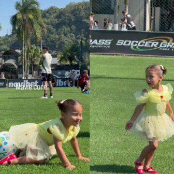 Santos FC publica registro de Mavie, filha de Neymar Jr., brincando no gramado: ‘Show de fofura’