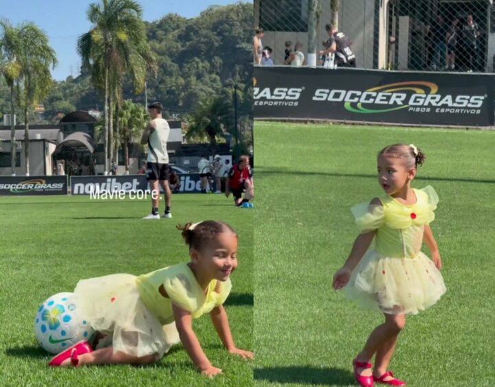 Santos FC publica registro de Mavie, filha de Neymar Jr., brincando no gramado: ‘Show de fofura’