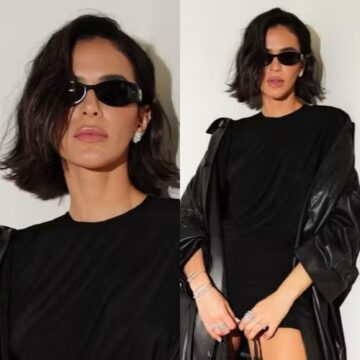 Bruna Marquezine aposta em look all black para desfile da Gucci em Milão