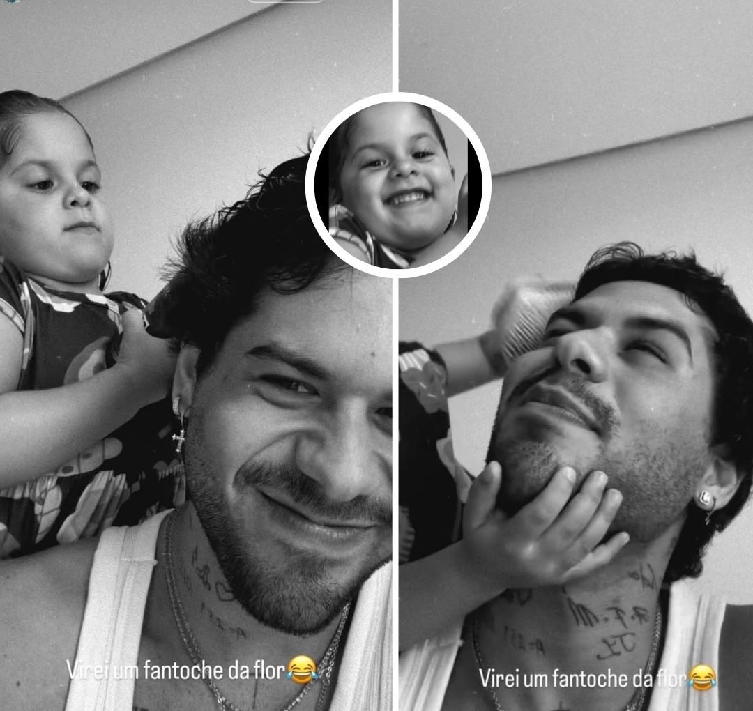 Zé Felipe se diverte ao receber cuidados da filha Maria Flor durante ‘sessão de beleza’: “Virei um fantoche”