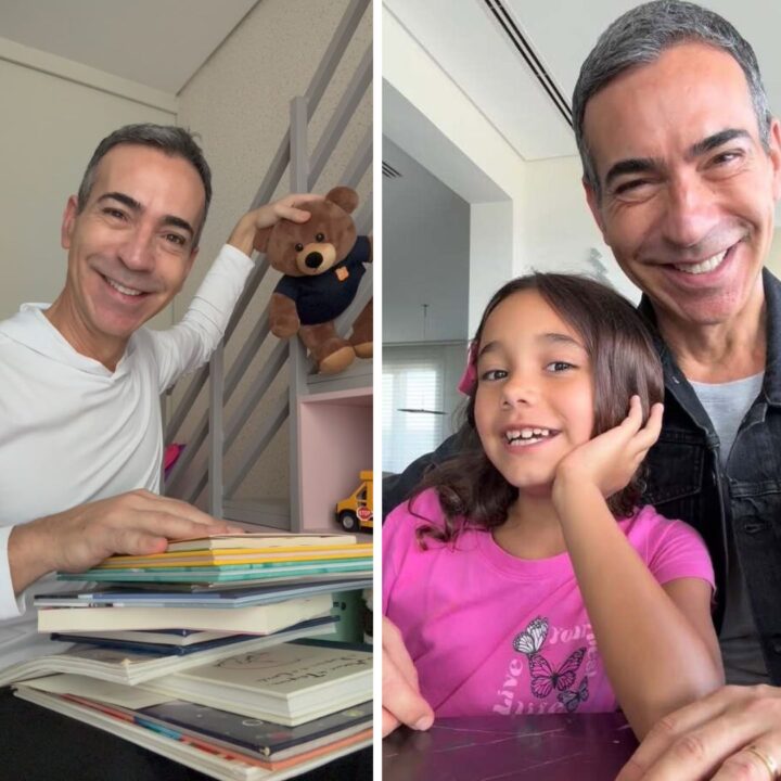 César Tralli separa livros para ler com a filha e afirma: ‘É menos tela e mais leitura’