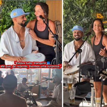 Ivete aparece de surpresa em pagode em Lisboa e canta junto com a banda: ‘No meio da corrida, um samba bom apareceu’