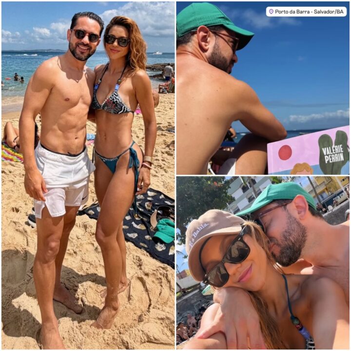 Everton Ribeiro curte dia de sol na praia do Porto da Barra ao lado da esposa Marilia Nery após triunfo do Bahia
