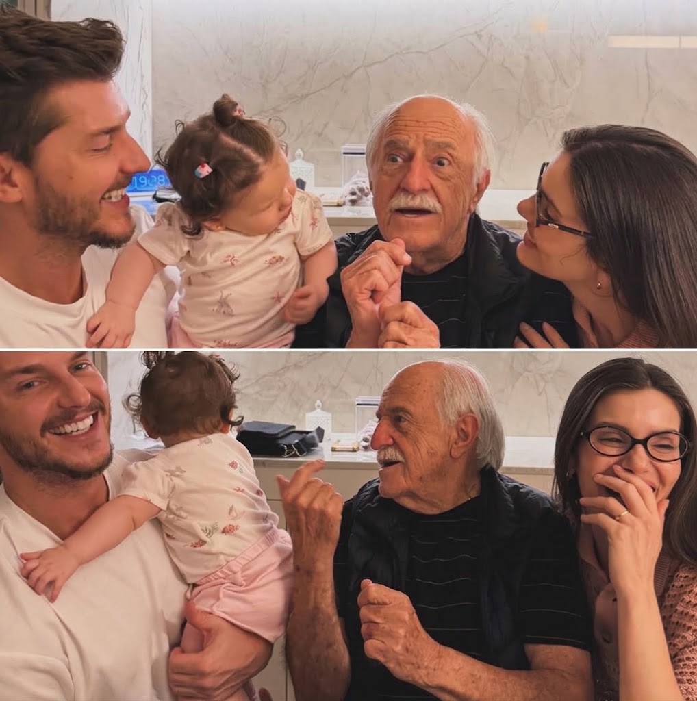 Filha de Camila Queiroz e Klebber Toledo rouba a cena durante encontro com Ary Fontoura: “Vovô”