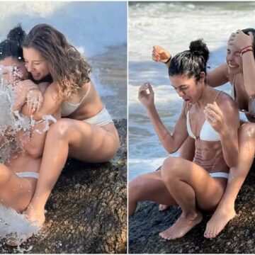 Bela Gil se diverte com a filha Flor Gil na praia após onda atrapalhar momento fofo