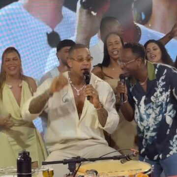 Thiaguinho e Léo Santana sobem no palco e fazem show especial no aniversário de Lore Improta
