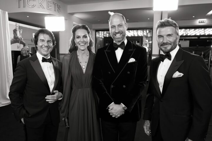 David Beckham e Tom Cruise posam ao lado de William e Kate Middleton; veja