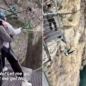 Turista chora, desiste de saltar, mas é empurrada de cânion de 80 metros de altura