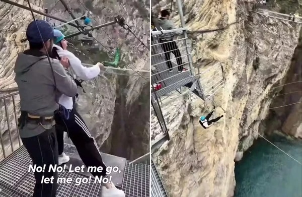Turista chora, desiste de saltar, mas é empurrada de cânion de 80 metros de altura