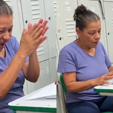 Aos 54 anos, aluna da EJA tira 10 na prova: ‘Posso mandar para o meu neto?’; veja vídeo