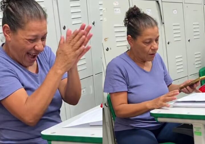 Aos 54 anos, aluna da EJA tira 10 na prova: ‘Posso mandar para o meu neto?’; veja vídeo
