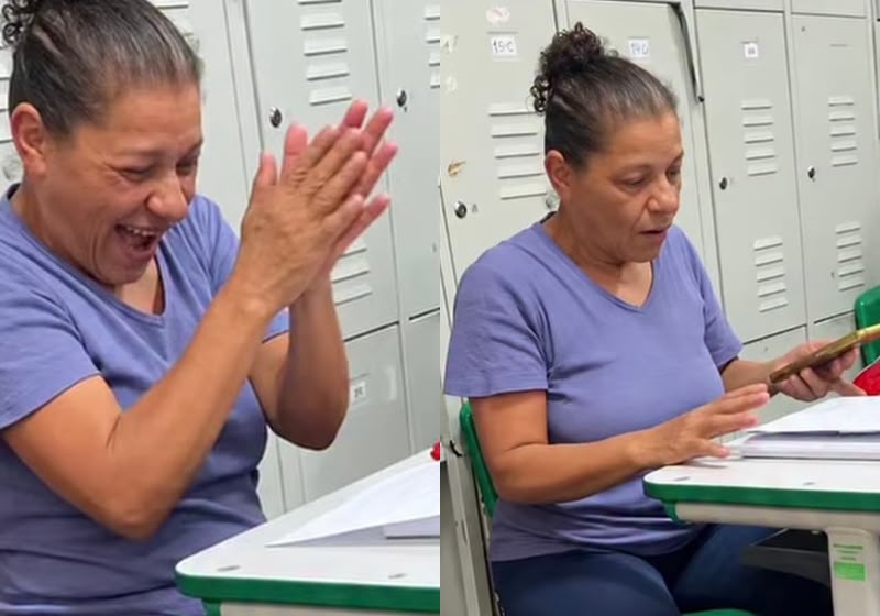 Aos 54 anos, aluna da EJA tira 10 na prova: ‘Posso mandar para o meu neto?’; veja vídeo