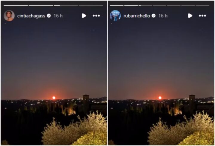 Cíntia e Rubinho publicaram fotos da mesma paisagem nos Stories do Instagram