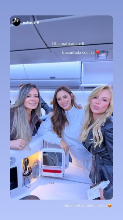 Bruna Biancardi celebra encontro com Poliana Rocha em voo para Paris: “Finalmente”