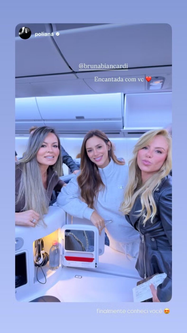 Bruna Biancardi celebra encontro com Poliana Rocha em voo para Paris: “Finalmente”