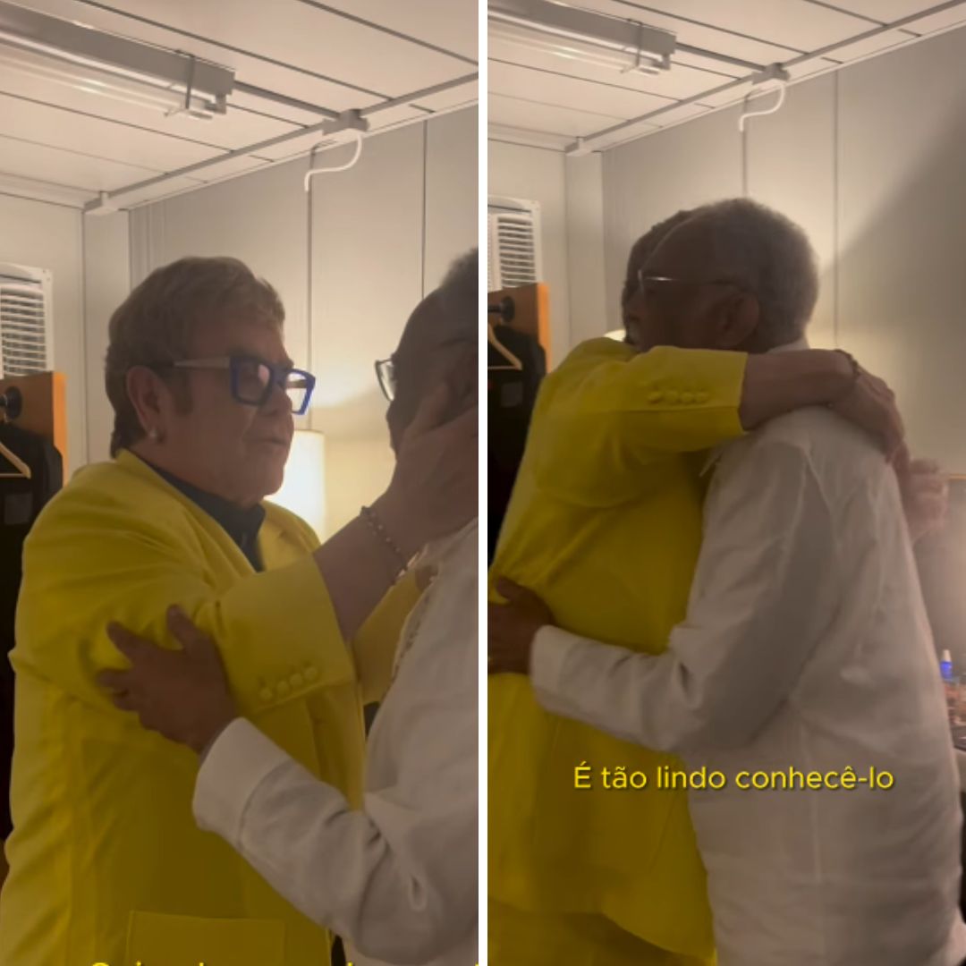 Elton John elogia Gilberto Gil após encontro no Rock in Rio: ‘Você é uma lenda’