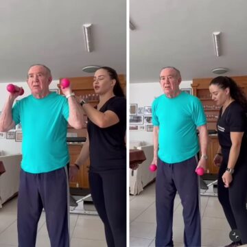 Aos 91 anos, Renato Aragão mostra treino em casa e brinca: ‘Sextou’