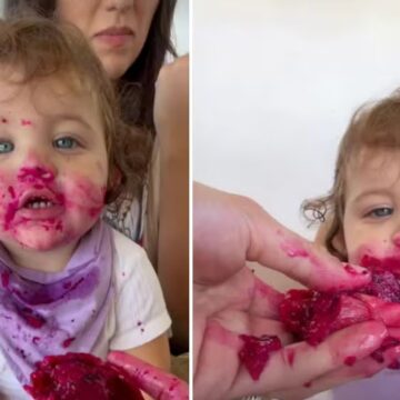 Rafa Kalimann e Nattan brincam durante introdução alimentar de Zuza: ‘Parecendo a Peppa’