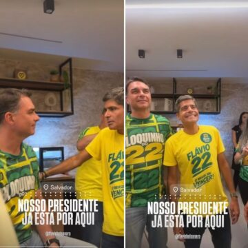 ACM Neto recepciona Flávio Bolsonaro no aeroporto antes de ato na Barra: ‘Nosso próximo presidente’