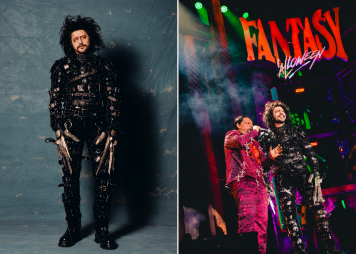 Nattanzinho se fantasia de Edward Mãos de Tesoura para show temático de Xand Avião; confira