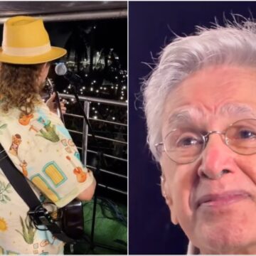 Caetano Veloso se emociona ao ouvir Geraldo Azevedo durante o Ato Pela Democracia