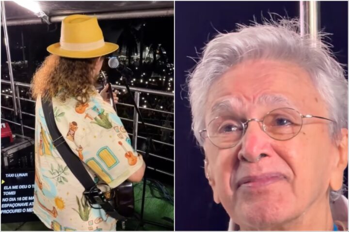 Caetano Veloso se emociona ao ouvir Geraldo Azevedo durante o Ato Pela Democracia